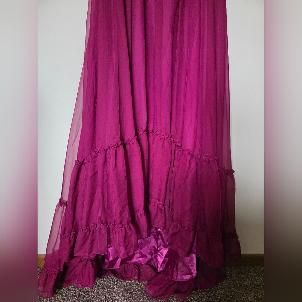 Mac Duggal Ruffled Mock Neck Flutter Sleeve High Low Hem Gown, style number 6882 - Picture 5 of 14